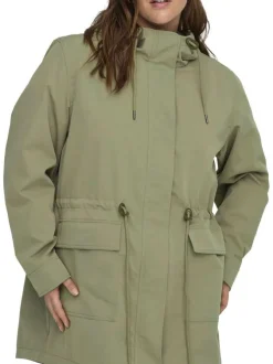 Blouson en coton vert à coupe cintrée pourvu d'un col à capuche
