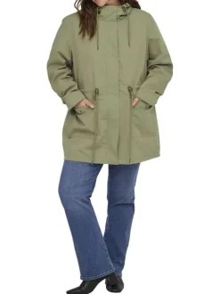Blouson en coton vert à coupe cintrée pourvu d'un col à capuche