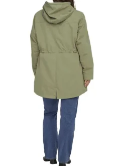Blouson en coton vert à coupe cintrée pourvu d'un col à capuche
