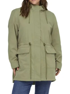 Blouson en coton vert à coupe cintrée pourvu d'un col à capuche