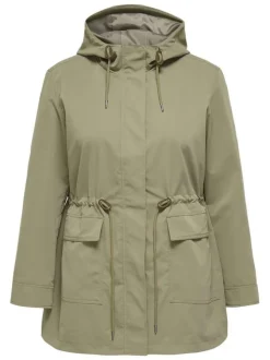 Blouson en coton vert à coupe cintrée pourvu d'un col à capuche