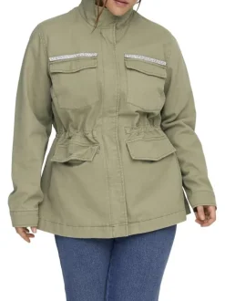 Blouson en coton vert à coupe droite pourvu d'un col montant