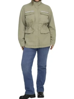 Blouson en coton vert à coupe droite pourvu d'un col montant