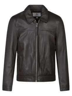 Blouson en cuir de mouton marron uni avec une coupe droite et un col à revers