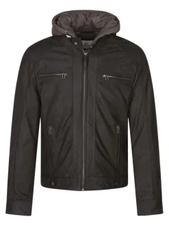 Blouson en cuir en cuir noir uni avec une coupe droite et une fermeture zippée