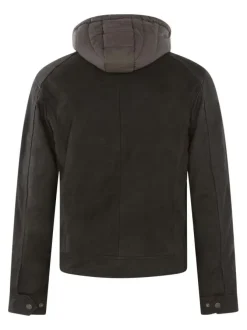 Blouson en cuir en cuir noir uni avec une coupe droite et une fermeture zippée