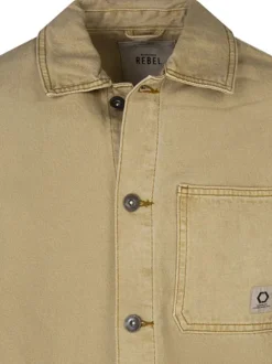 Blouson en jean beige uni avec une coupe droite et un col à revers