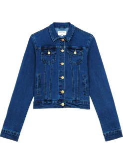 Blouson en jean bleu indigo en coton délavé avec 4 poches et une coupe droite