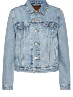 Blouson en jean bleu stone effet délavé avec un col à revers
