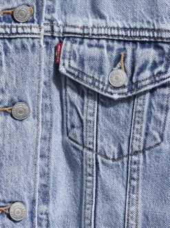 Blouson en jean bleu stone effet délavé avec un col à revers