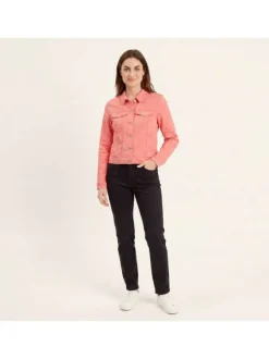 Blouson en Jean corail uni avec une coupe droite et un col boutonné