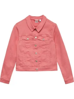 Blouson en Jean corail uni avec une coupe droite et un col boutonné