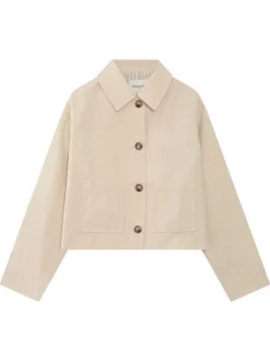 Blouson en jean écru uni avec une coupe droite et un col à revers