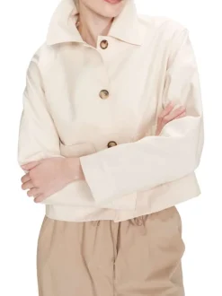 Blouson en jean écru uni avec une coupe droite et un col à revers
