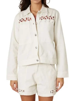 Blouson en jean écru uni pourvu d'une coupe droite et d'un col chemise