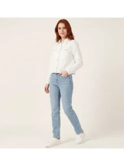 Blouson en jean en coton blanc uni pourvu d'une coupe droite et d'un col chemise