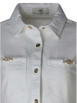 Blouson en jean en coton blanc uni pourvu d'une coupe droite et d'un col chemise