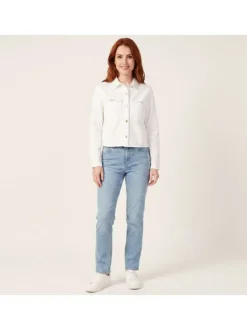 Blouson en jean en coton blanc uni pourvu d'une coupe droite et d'un col chemise