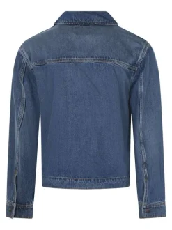 Blouson en jean en coton bleu denim uni avec une coupe droite et un col à revers