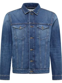 Blouson en jean en coton bleu délavé avec une coupe droite et 2 poches