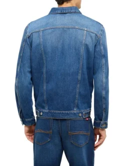 Blouson en jean en coton bleu délavé avec une coupe droite et 2 poches