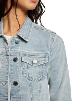 Blouson en Jean en coton bleu jean clair uni droit à col à revers et boutons