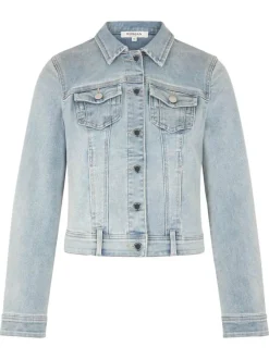 Blouson en Jean en coton bleu jean clair uni droit à col à revers et boutons