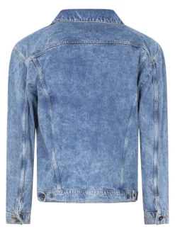Blouson en jean en coton bleu stone légèrement délavé avec un col à revers