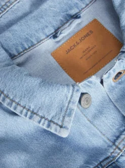 Blouson en Jean en coton bleu uni coupe droite col français avec poche poitrine
