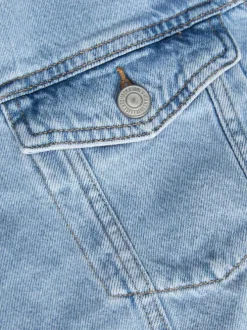 Blouson en Jean en coton bleu uni coupe droite col français avec poche poitrine