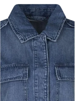 Blouson en jean en coton bleu uni pourvu d'un col chemise et d'une coupe droite