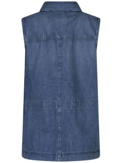 Blouson en jean en coton bleu uni pourvu d'un col chemise et d'une coupe droite