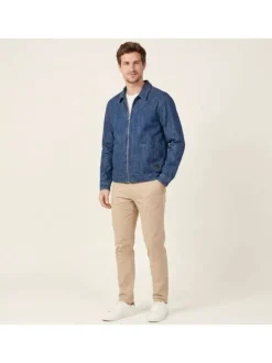 Blouson en jean en coton indigo uni avec une coupe droite et un col chemise