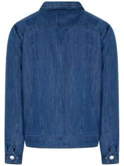 Blouson en jean en coton indigo uni avec une coupe droite et un col chemise