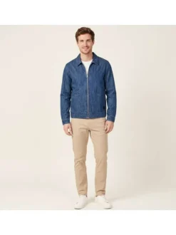 Blouson en jean en coton indigo uni avec une coupe droite et un col chemise