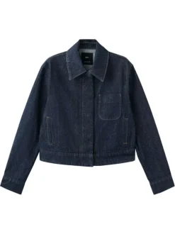 Blouson en jean en coton indigo uni avec une coupe droite et un col à revers