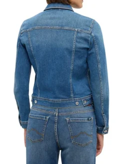 Blouson en jean en coton indigo uni pourvu d'un col chemise