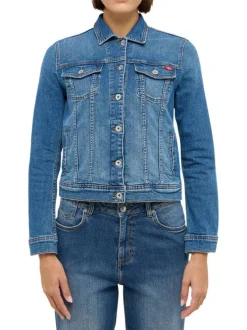Blouson en jean en coton indigo uni pourvu d'un col chemise