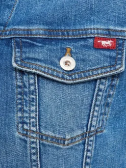 Blouson en jean en coton indigo uni pourvu d'un col chemise