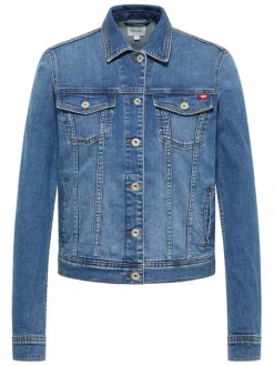Blouson en jean en coton indigo uni pourvu d'un col chemise