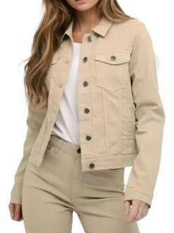 Blouson en Jean en coton mélangé beige uni pourvu d'une coupe ajustée