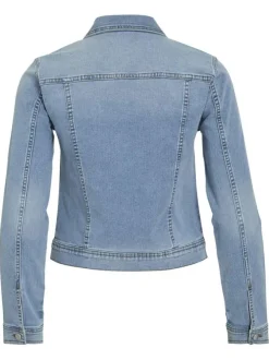 Blouson en jean en coton mélangé stone uni avec une coupe droite