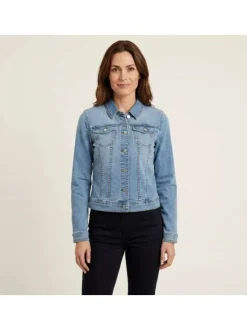 Blouson en jean en coton mélangé stone uni avec une coupe droite