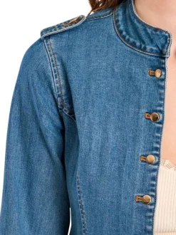 Blouson en jean en coton mélangé stone uni pourvu d'un col montant