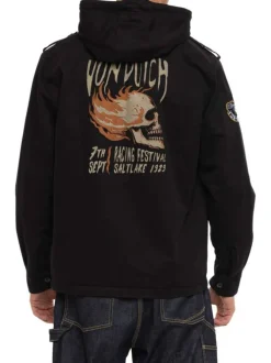 Blouson en jean en coton noir uni à coupe droite avec capuche