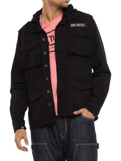 Blouson en jean en coton noir uni à coupe droite avec capuche