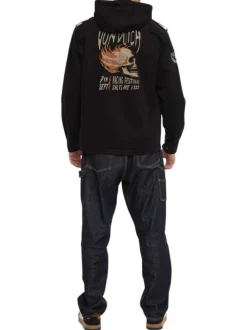 Blouson en jean en coton noir uni à coupe droite avec capuche