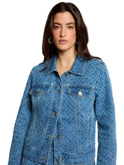 Blouson en jean en coton stone à motifs pourvu d'un col chemise