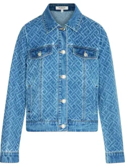Blouson en jean en coton stone à motifs pourvu d'un col chemise