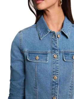 Blouson en jean en coton stone uni avec une coupe droite et de multiples poches